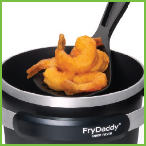 FryDaddy scoop lifting fried shrimp